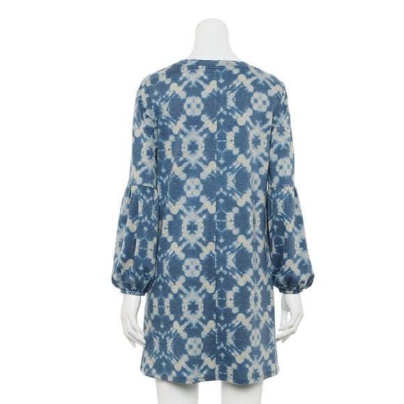 NWT Lily Rose Juniors' Lantern-Sleeve French Terry Shift Dress Tie Dye Blue SZ L - Picture 2 of 2
